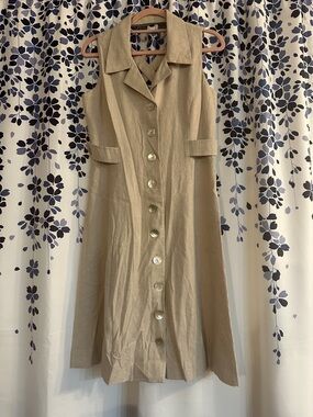 Coldwater Creek Sleeveless Button-Front Midi Dress in Beige